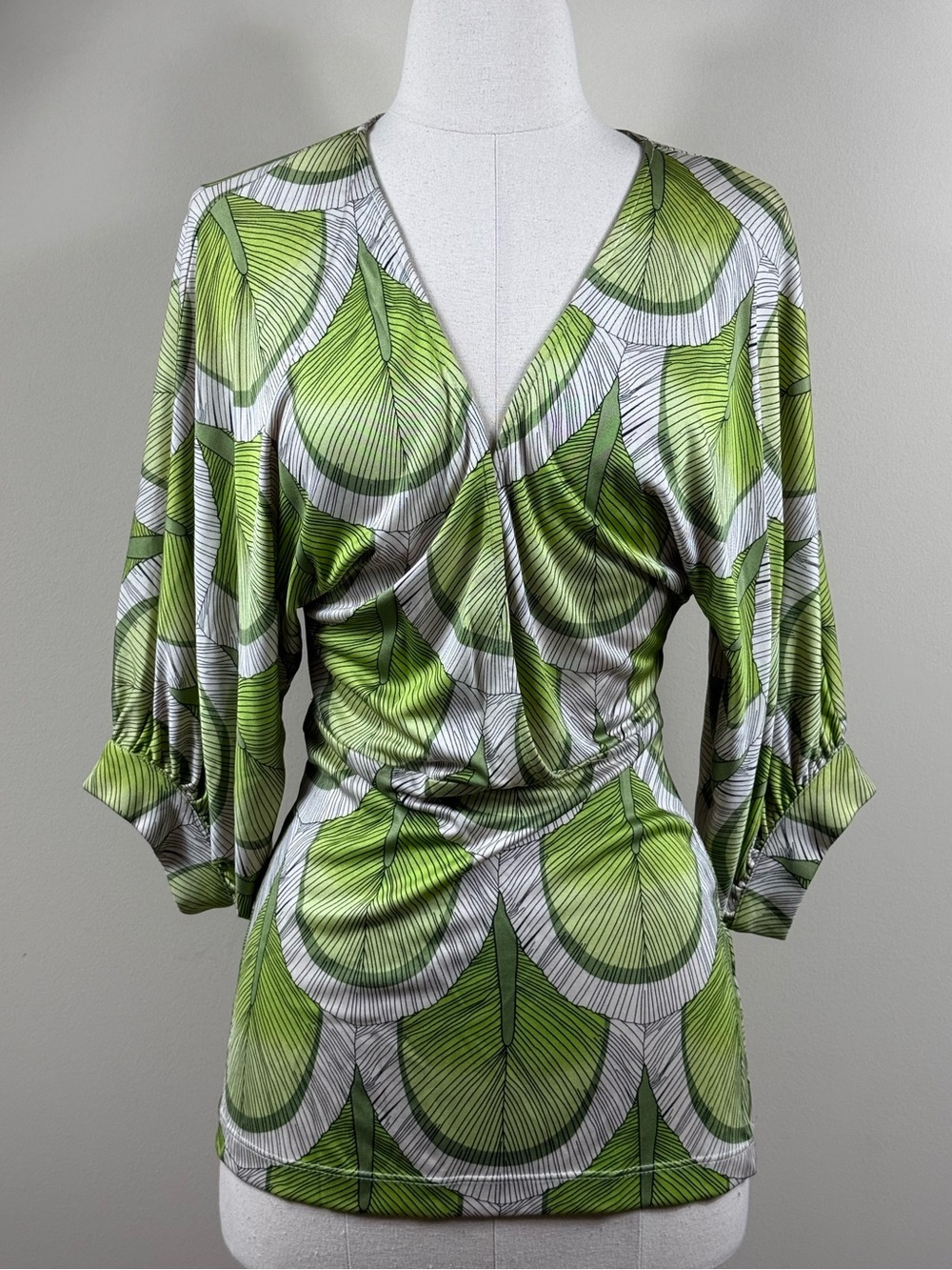 Mara Hoffman Silk Jersey Green Scallops Top XS Petite NWT